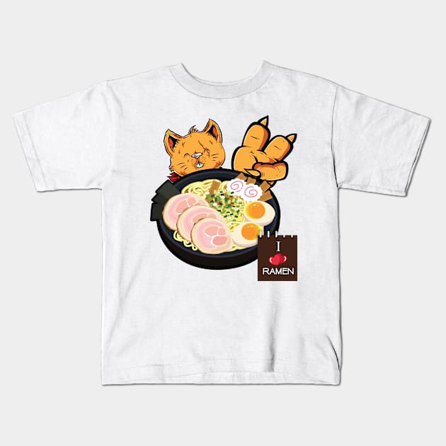 'Kawaii Cat Ramen Life' Cool Japanese Cats Kids T-Shirt by ourwackyhome